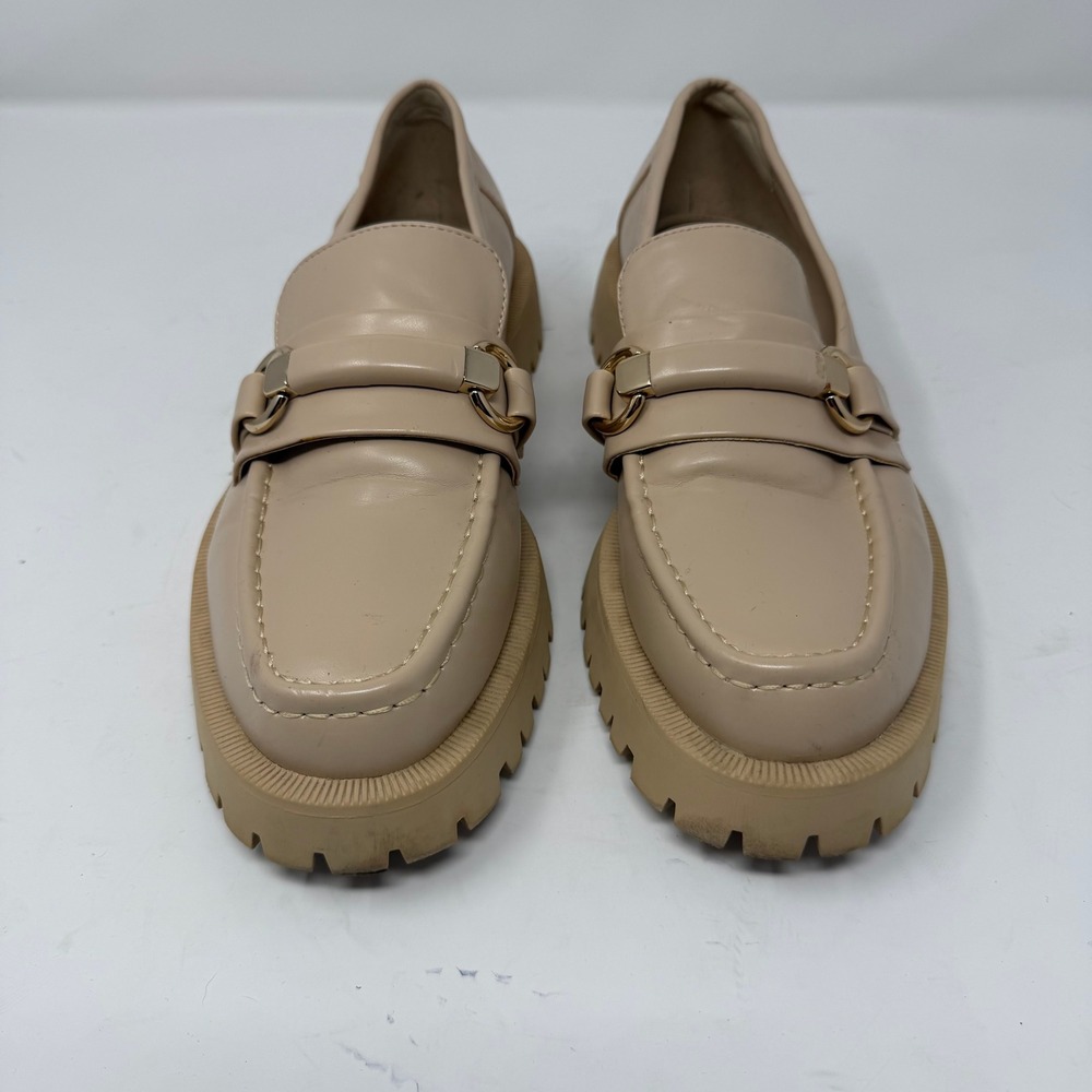 Zara Lug Sole Horsebit Platform Loafers Beige Chunky Slip On Women Size 38 7.5